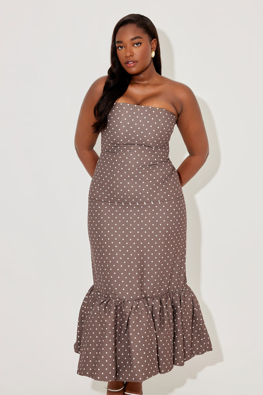 Strapless Peplum Midi Dress