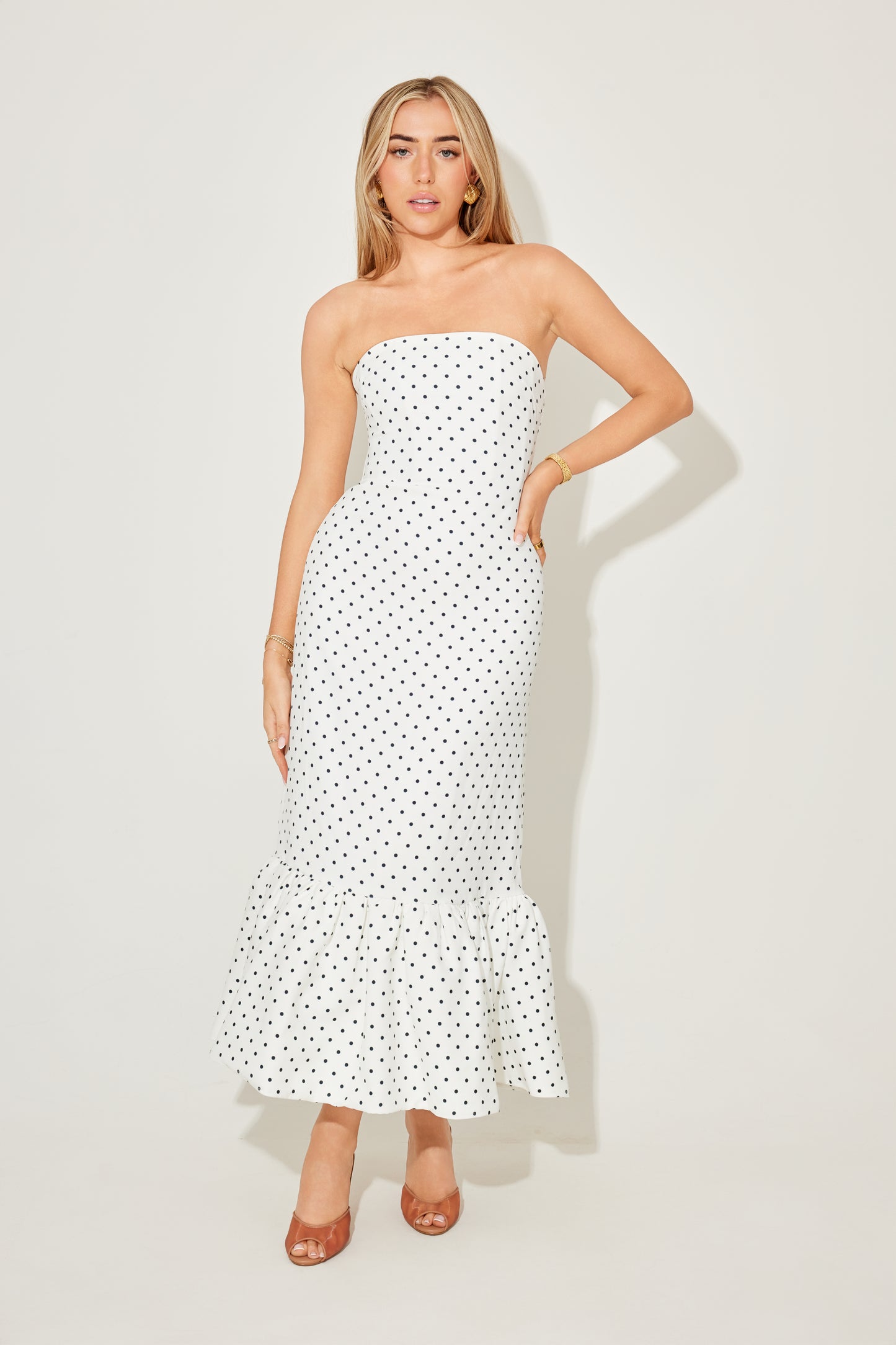 Strapless Peplum Midi Dress