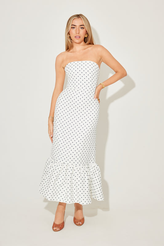 Strapless Peplum Midi Dress