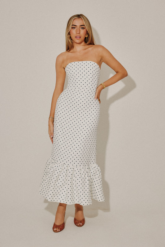 Strapless Peplum Midi Dress