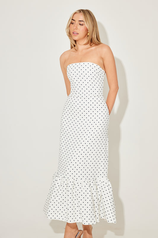 Strapless Peplum Midi Dress