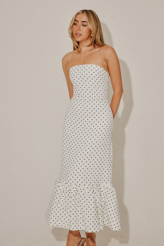 Strapless Peplum Midi Dress