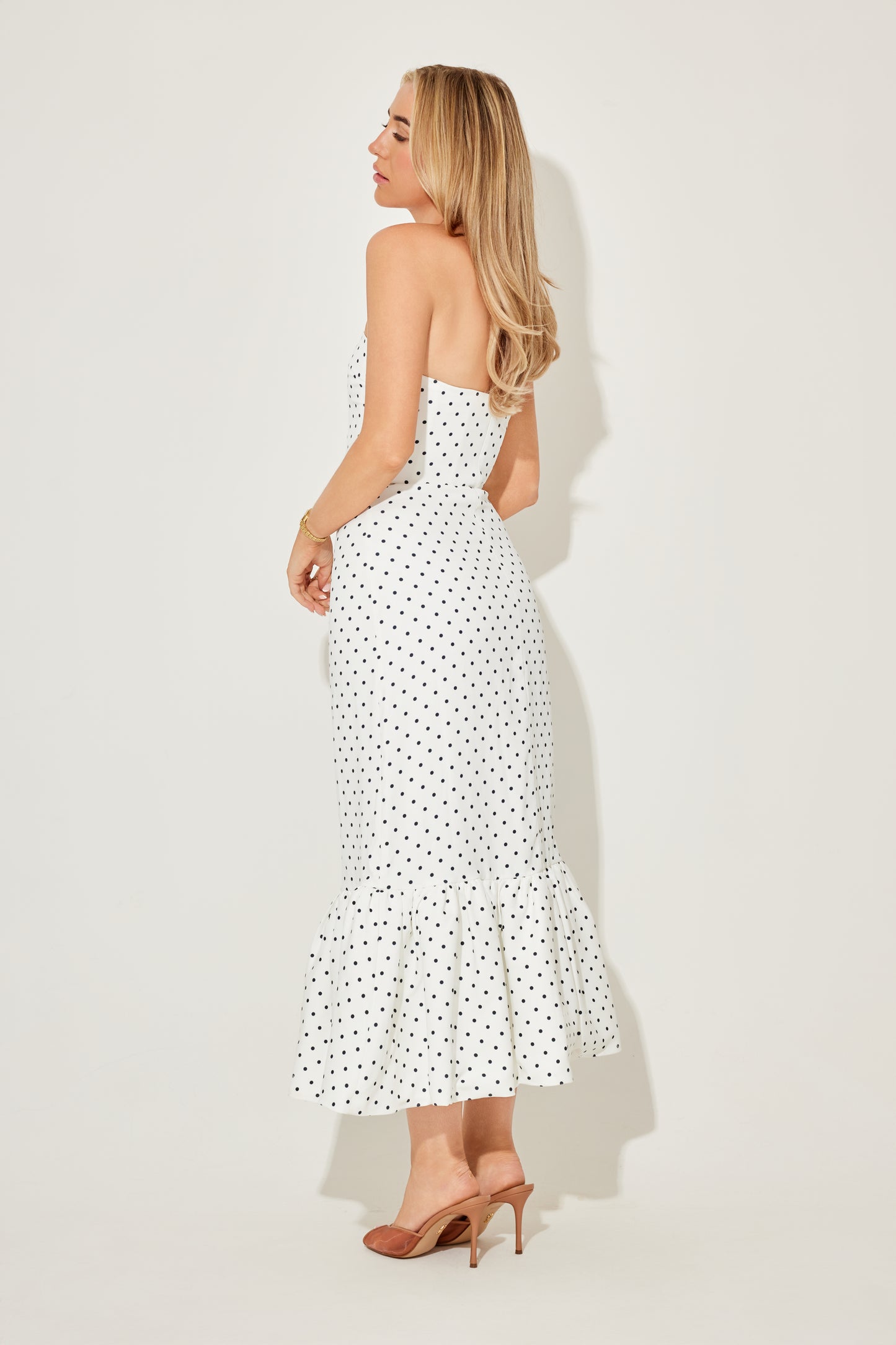 Strapless Peplum Midi Dress
