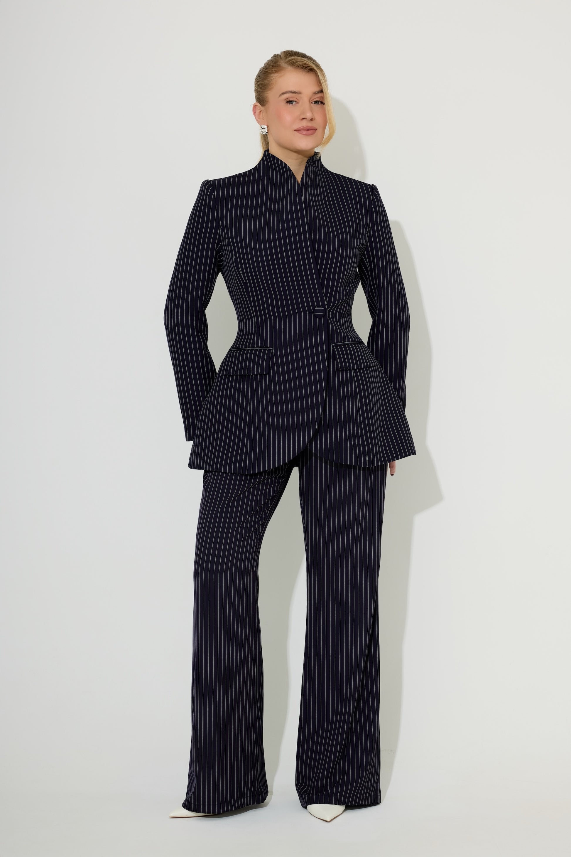 Pinstripe Slim Flare Trousers