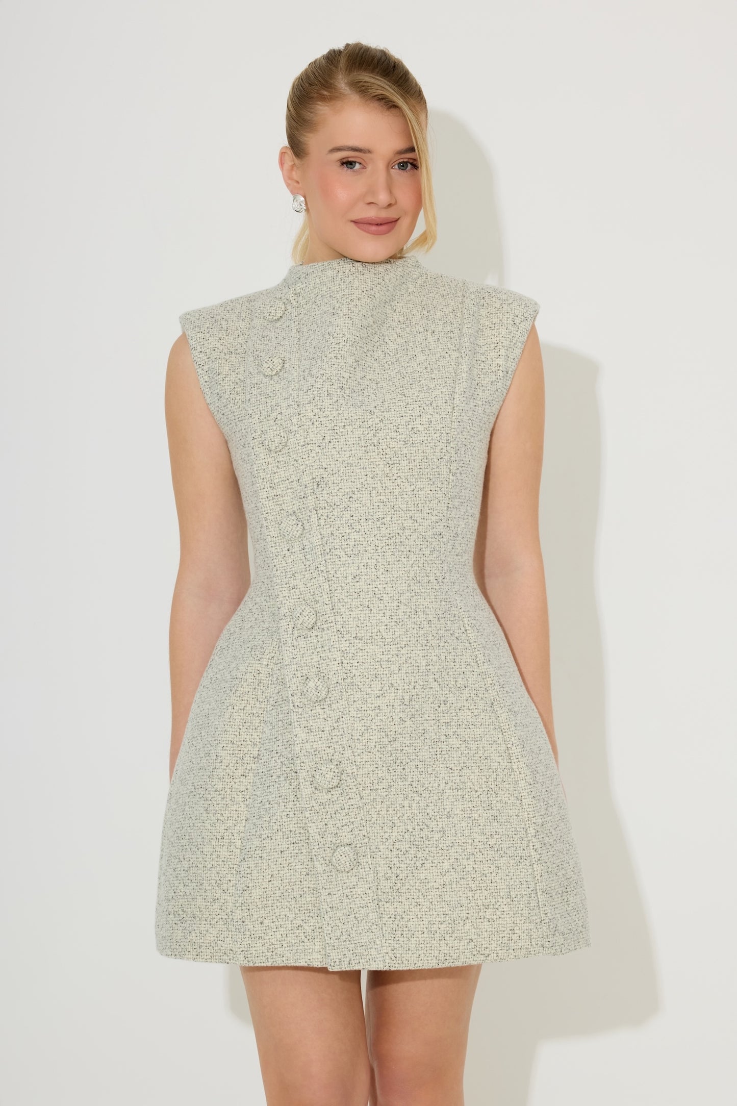 Tweed Button Detail Mini Dress