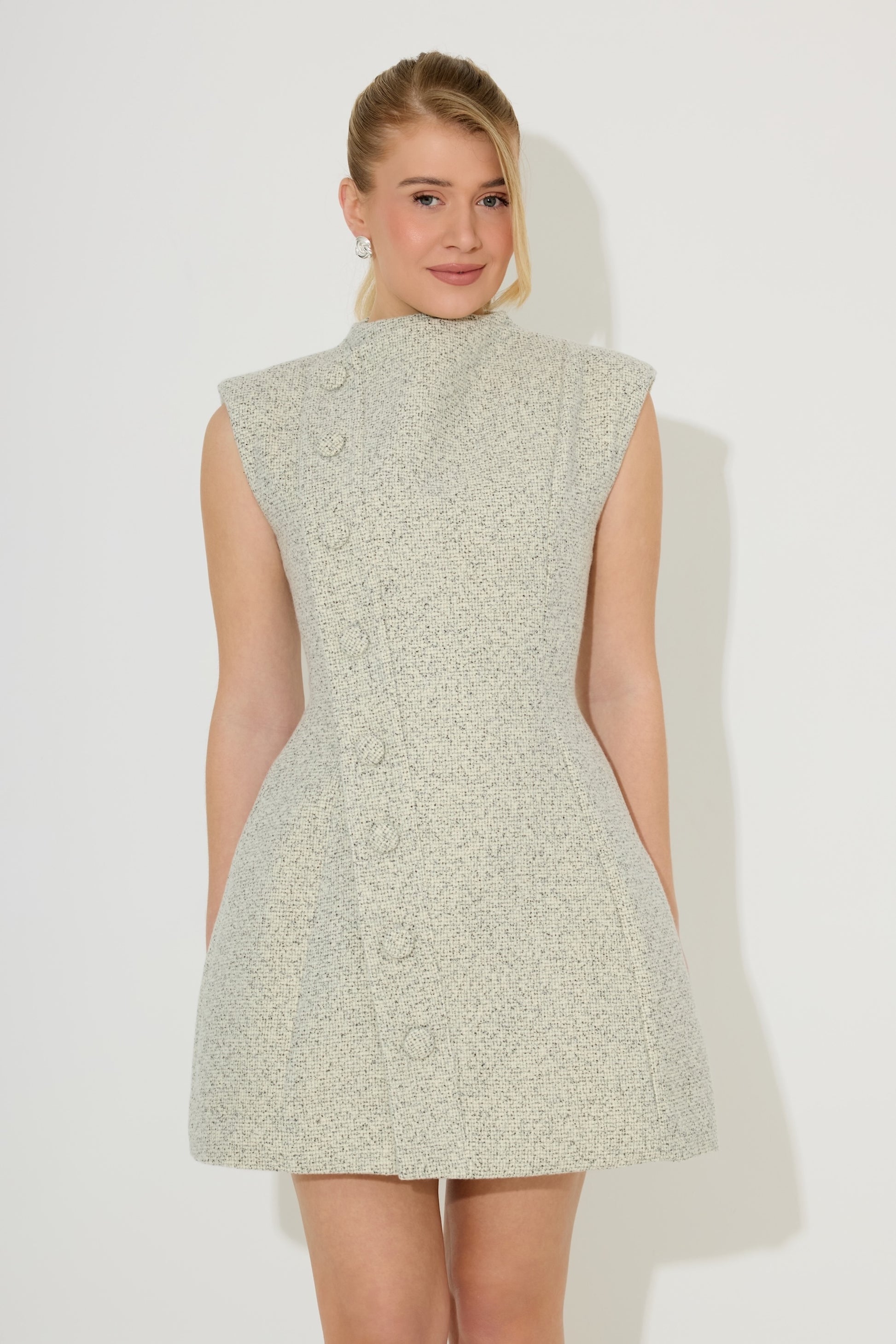 Tweed Button Detail Mini Dress