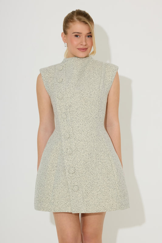 Tweed Button Detail Mini Dress