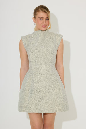 Tweed Button Detail Mini Dress