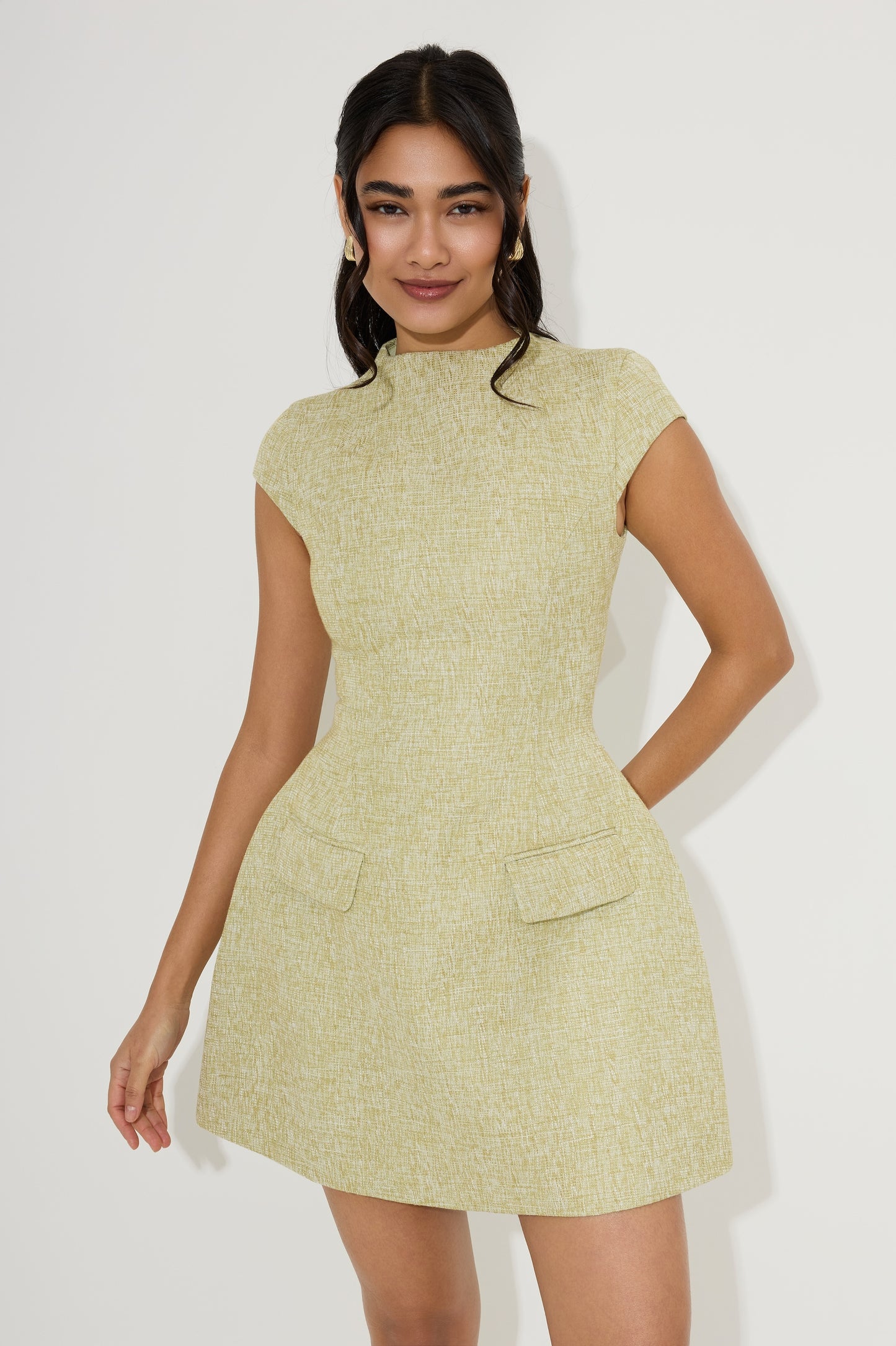 Tweed Cap Sleeve Mini Dress
