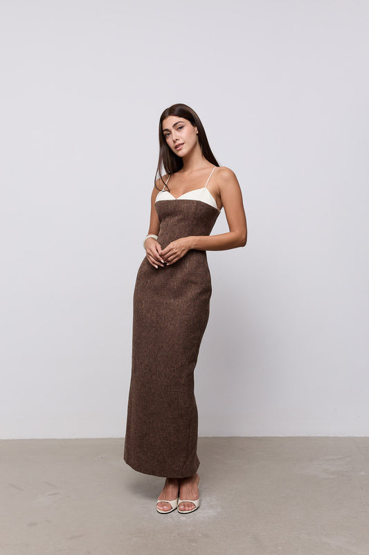 Tweed Contrast Detail Midi Dress