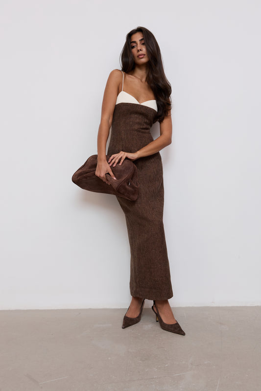 Tweed Contrast Detail Midi Dress