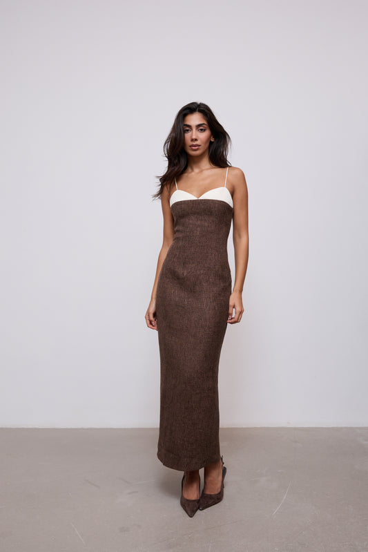 Tweed Contrast Detail Midi Dress