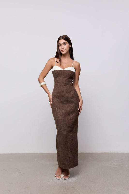 Tweed Contrast Detail Midi Dress