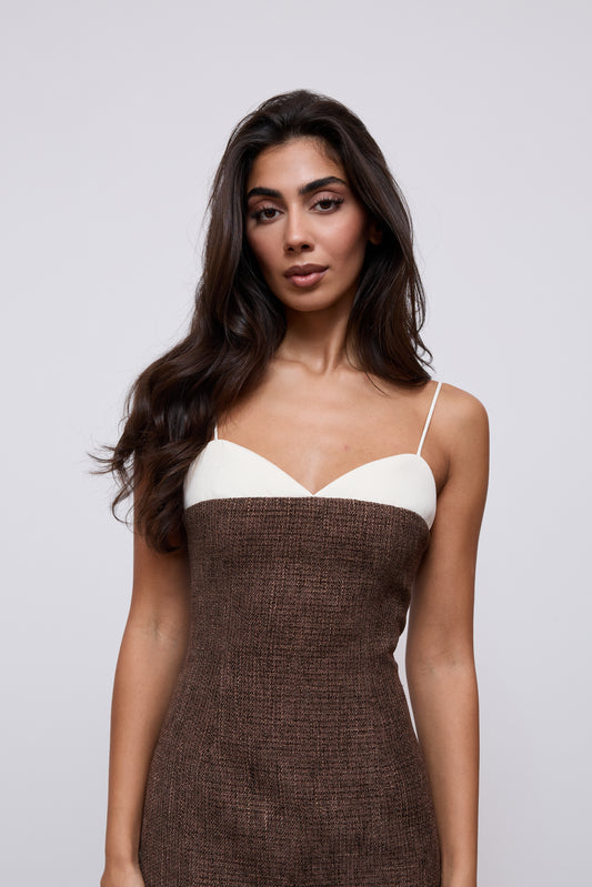 Tweed Contrast Detail Midi Dress