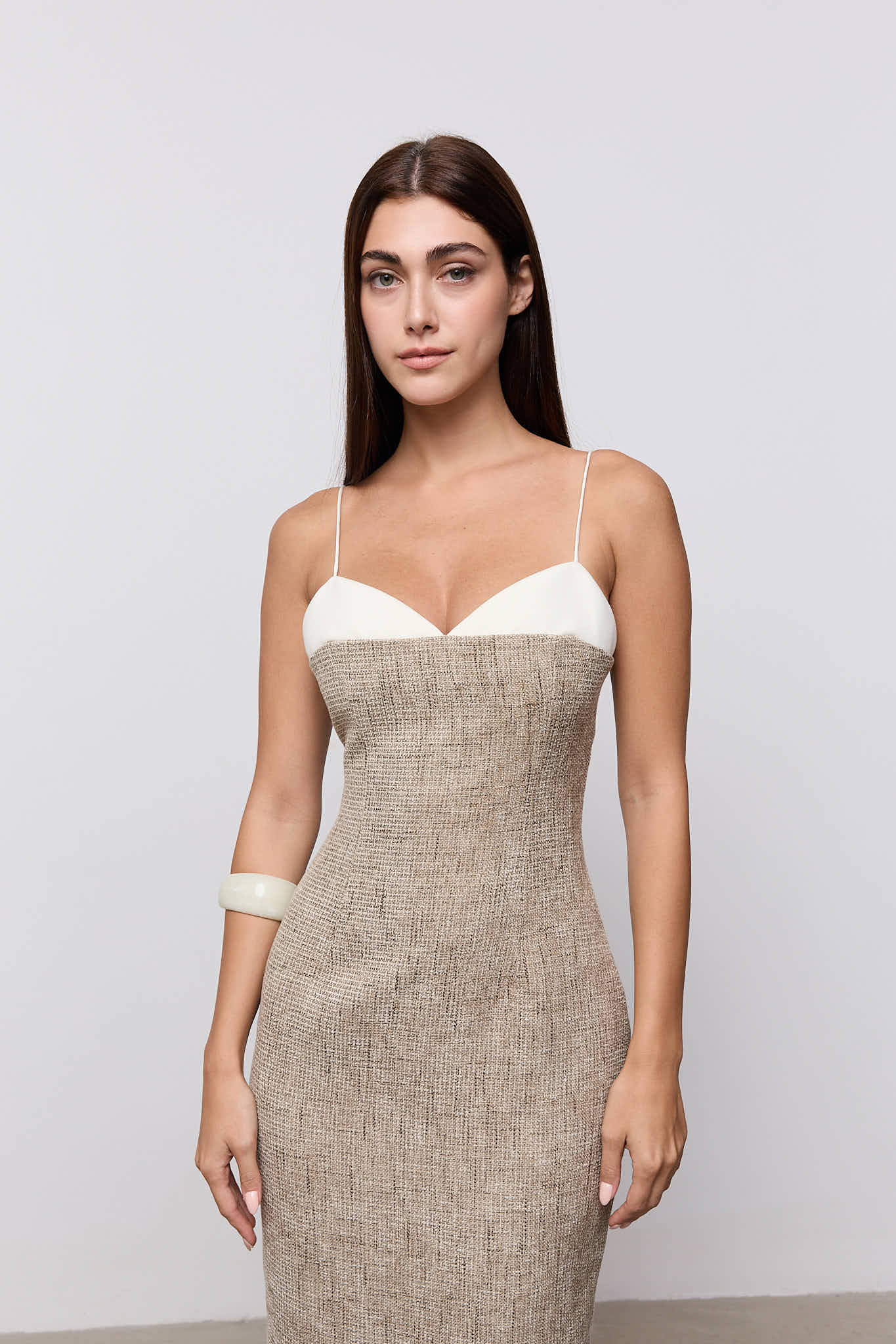 Tweed Contrast Detail Midi Dress