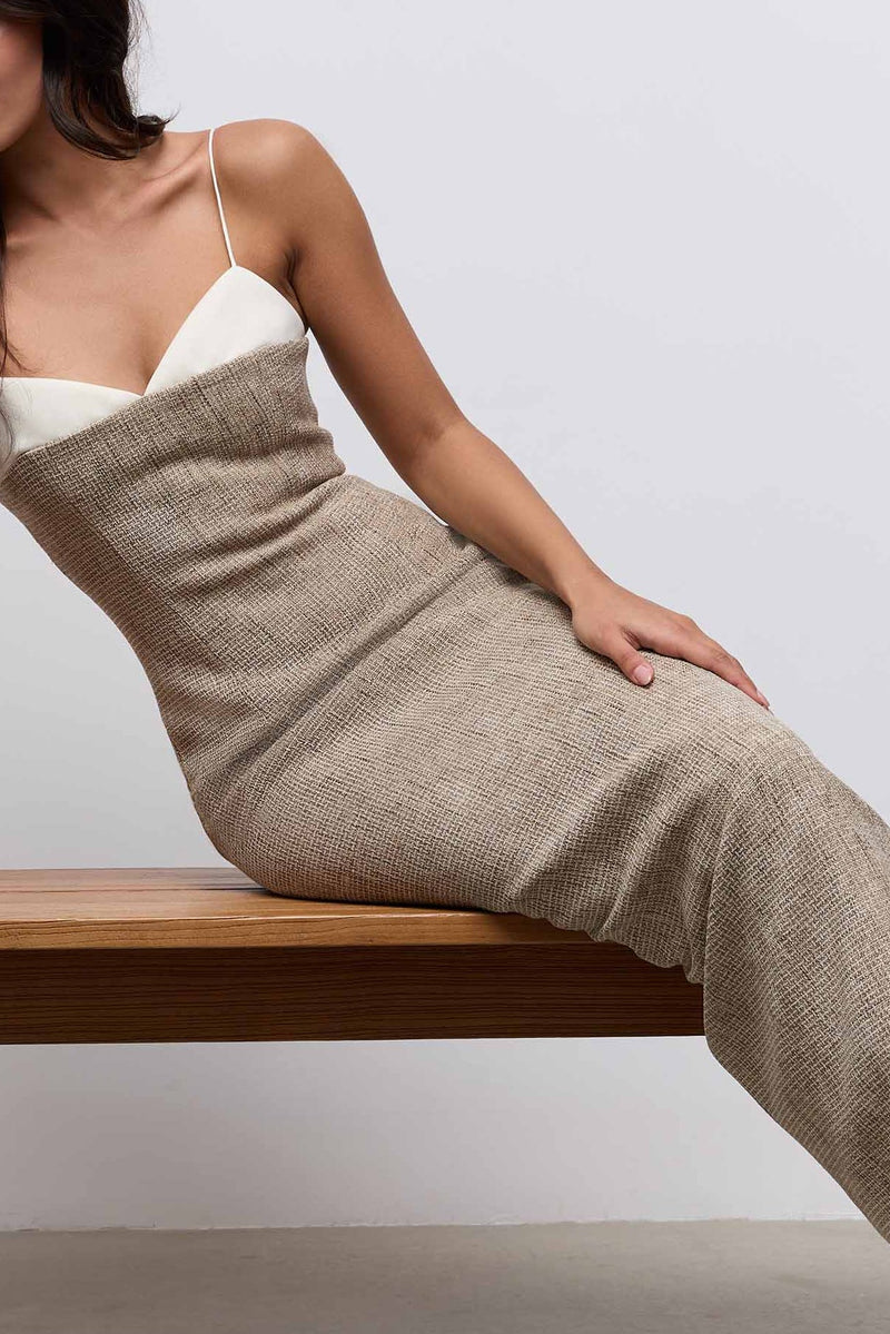 Cotton Mix Tweed Midi Skirt