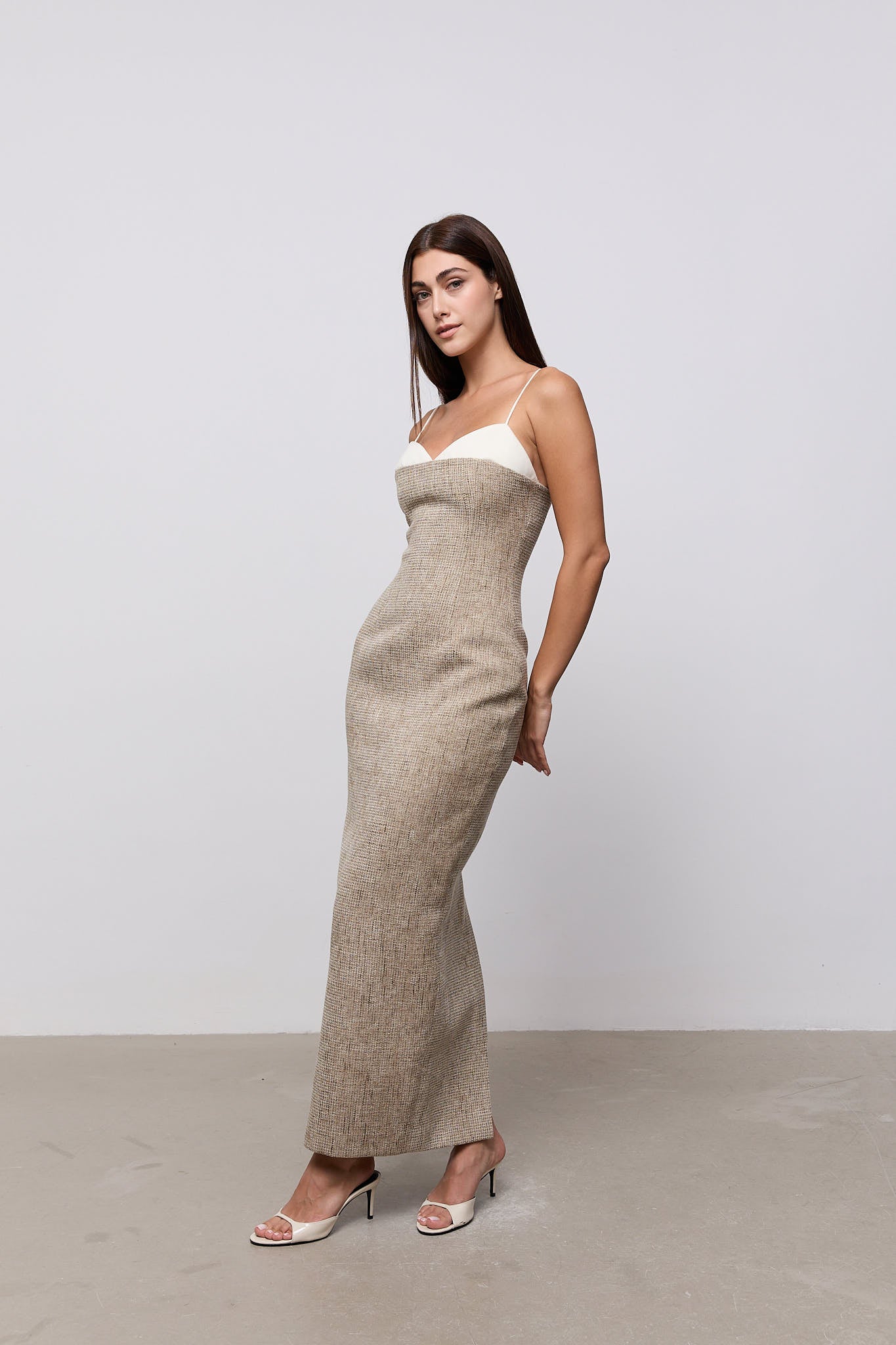 Tweed Contrast Detail Midi Dress