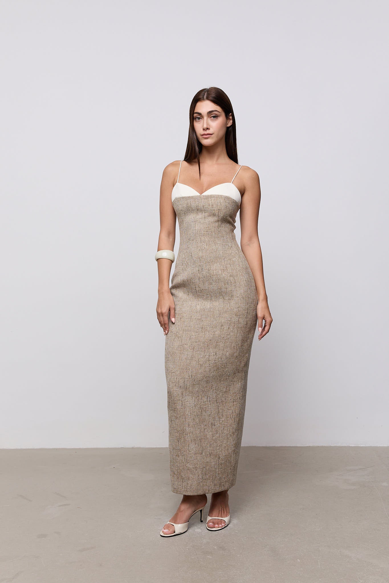Tweed Contrast Detail Midi Dress