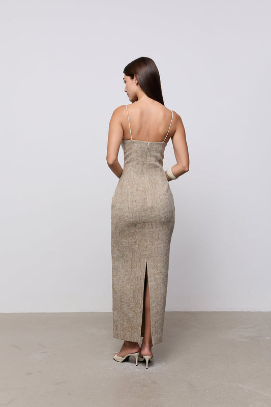 Tweed Contrast Detail Midi Dress