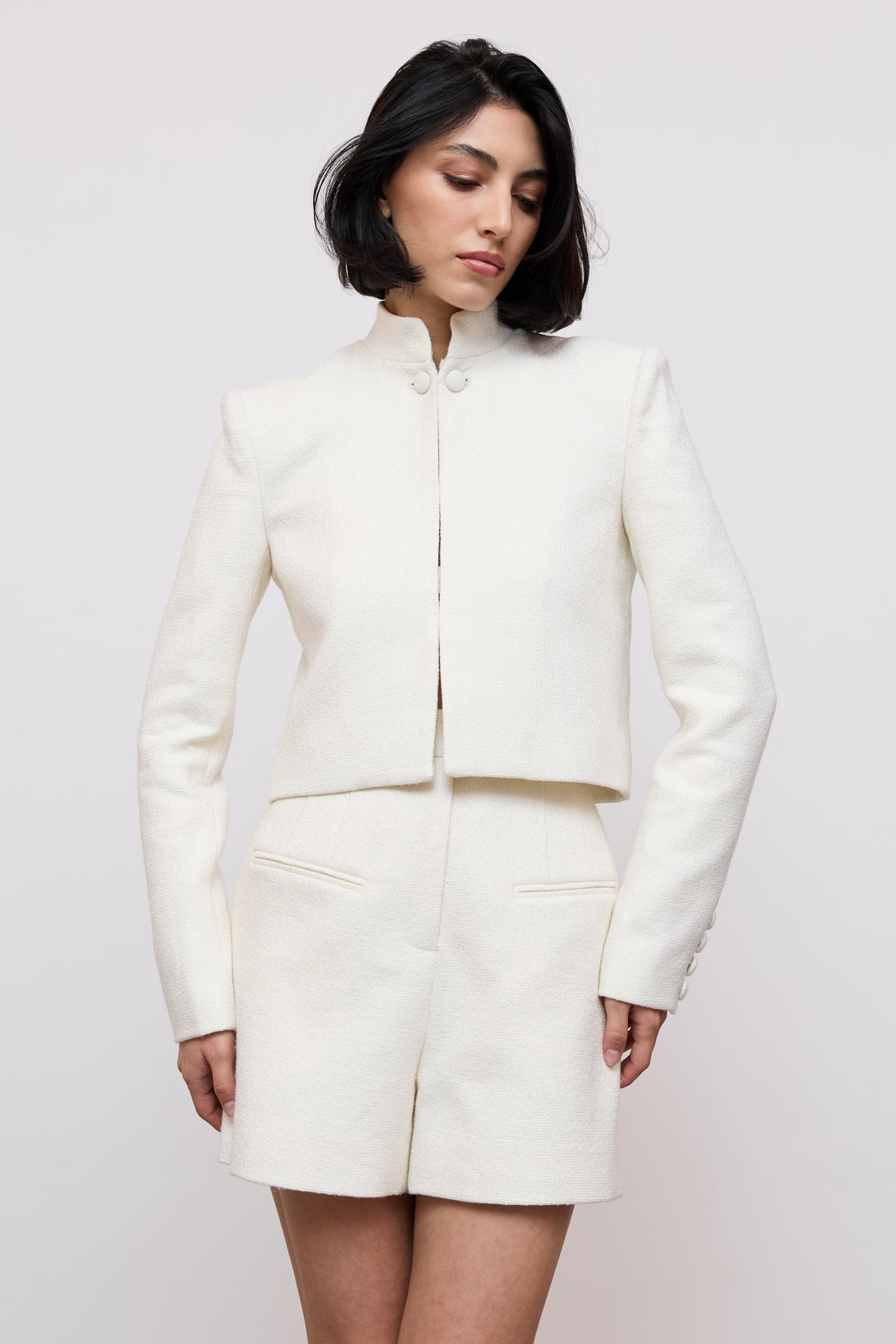 Collarless Tweed Jacket