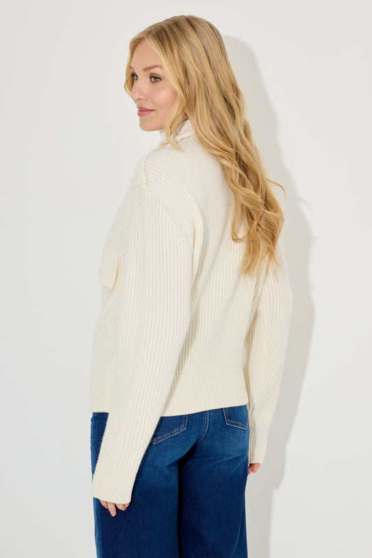 Wool High Neck Cardigan