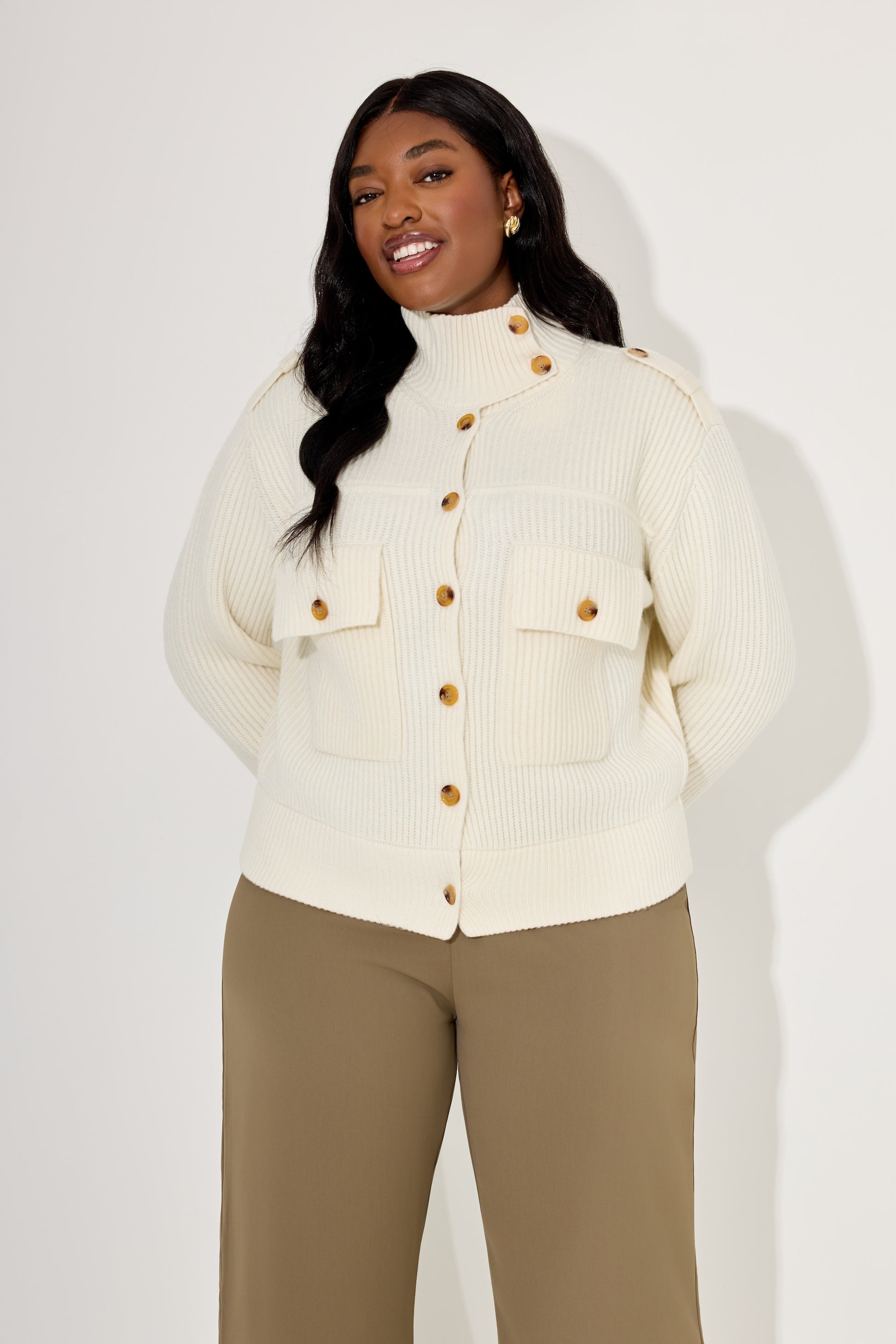 Wool High Neck Cardigan