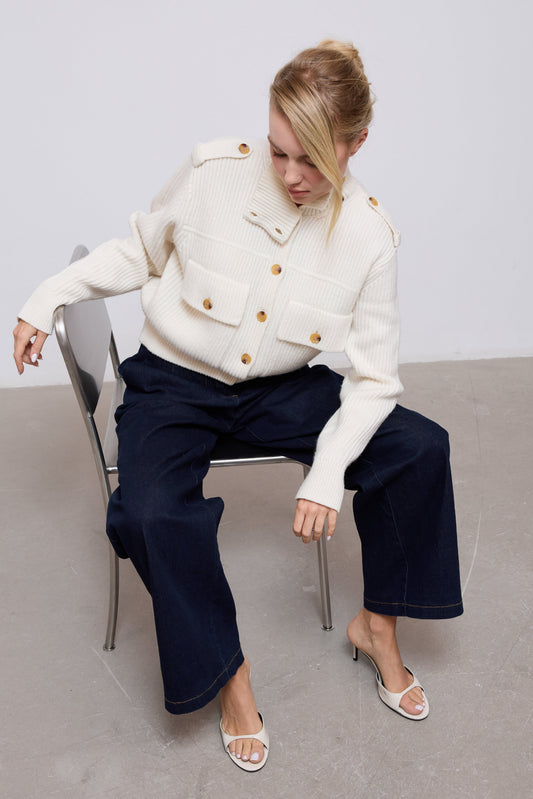Wool High Neck Cardigan