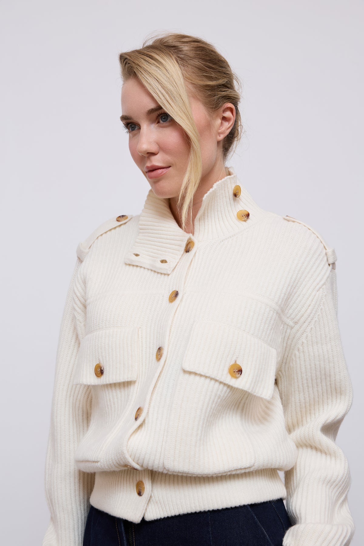 Wool High Neck Cardigan