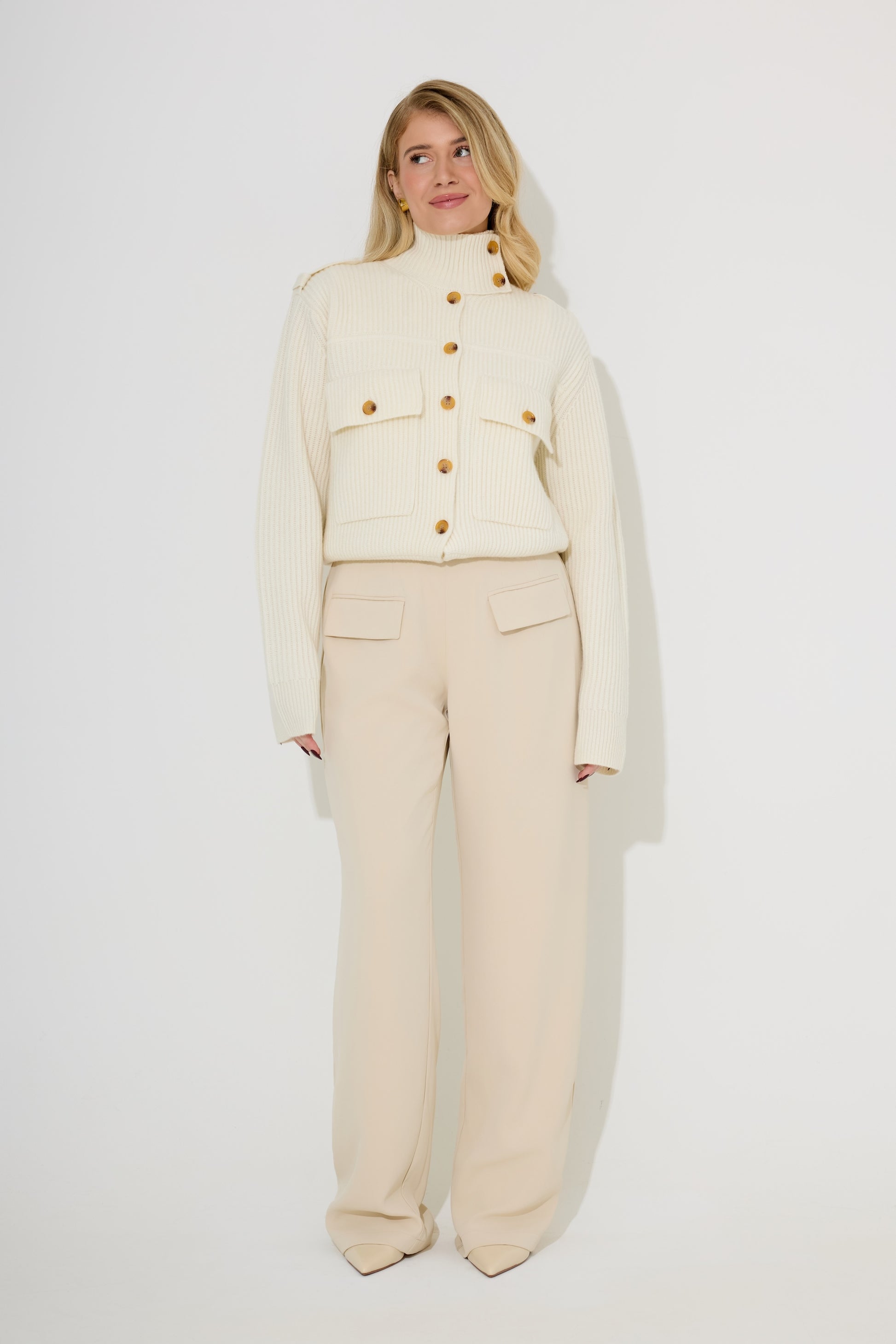 Wool High Neck Cardigan