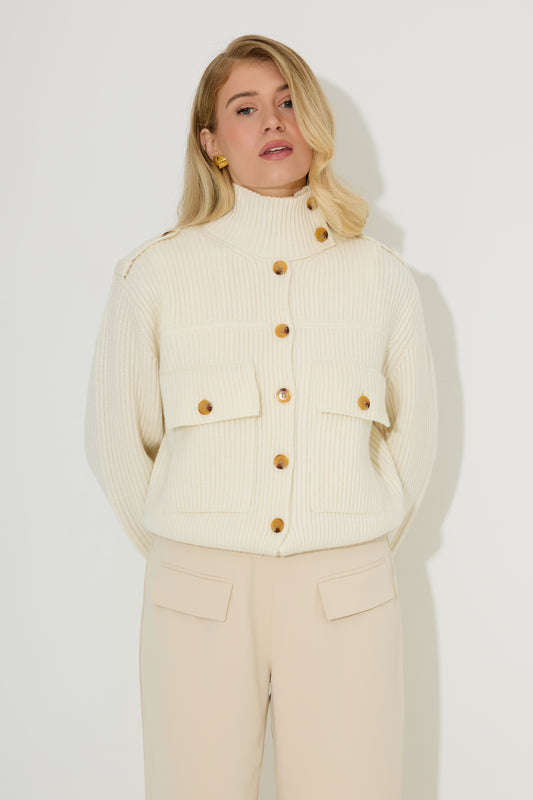 Wool High Neck Cardigan