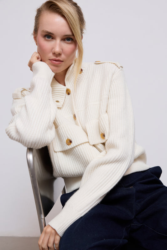 Wool High Neck Cardigan