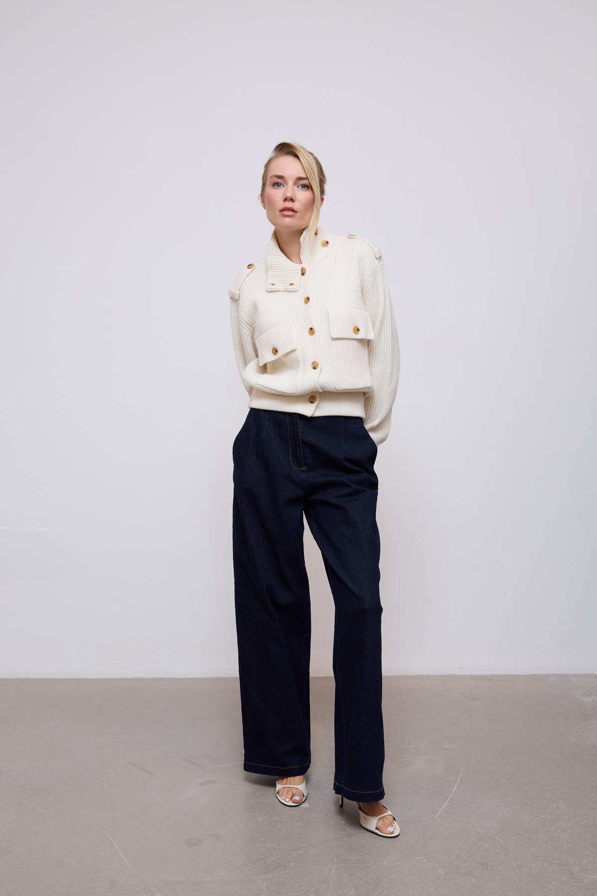 Wool High Neck Cardigan