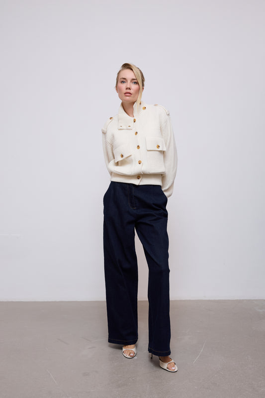 Wool High Neck Cardigan