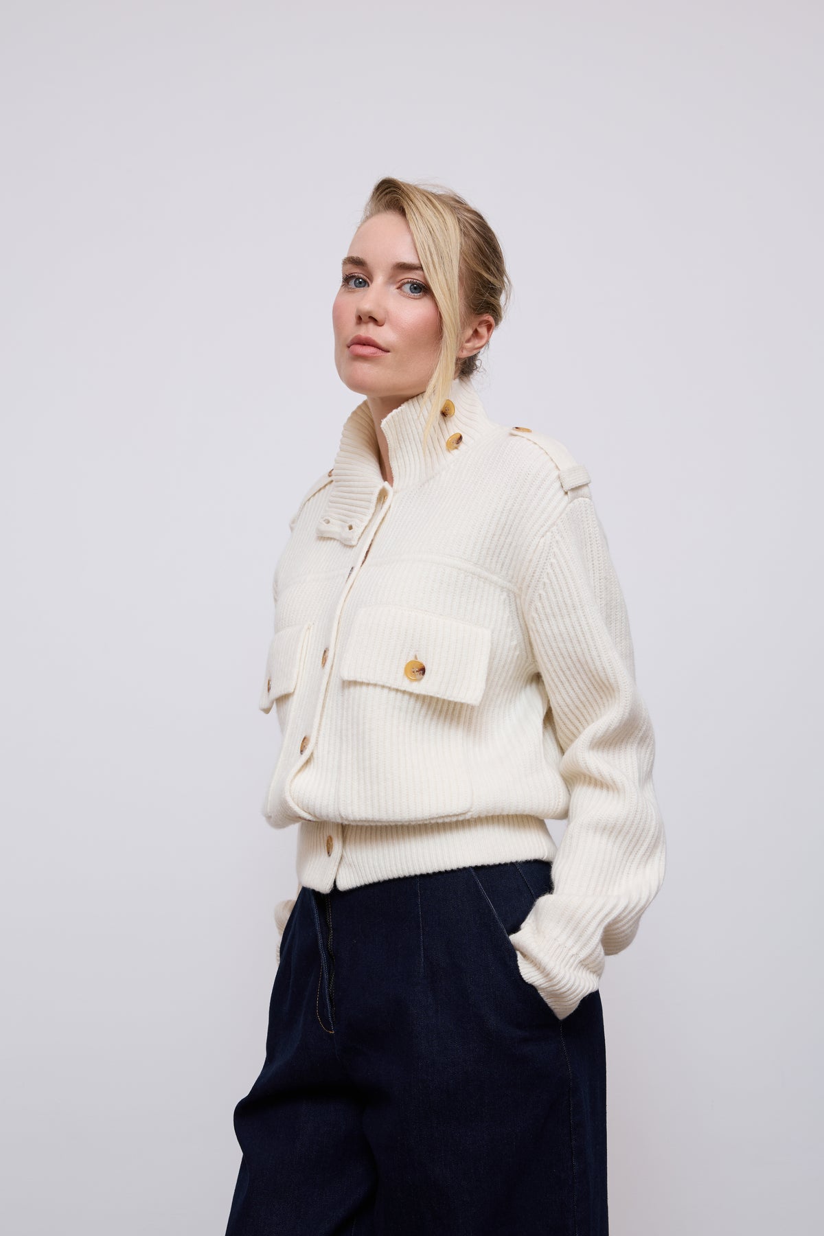 Wool High Neck Cardigan