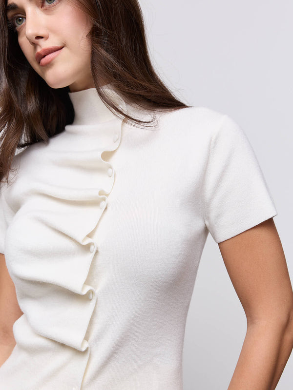 Wool Pleated Cap Sleeve Top