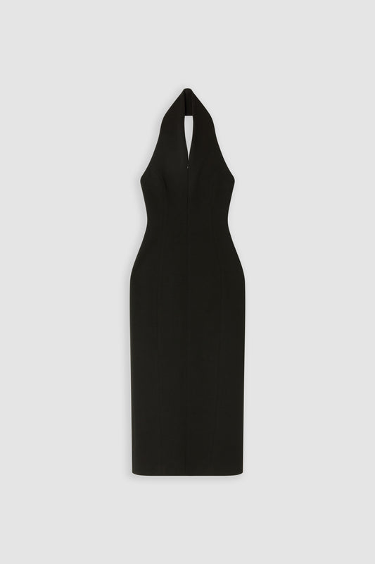 Cotton Mix Zip Collar Midi Dress