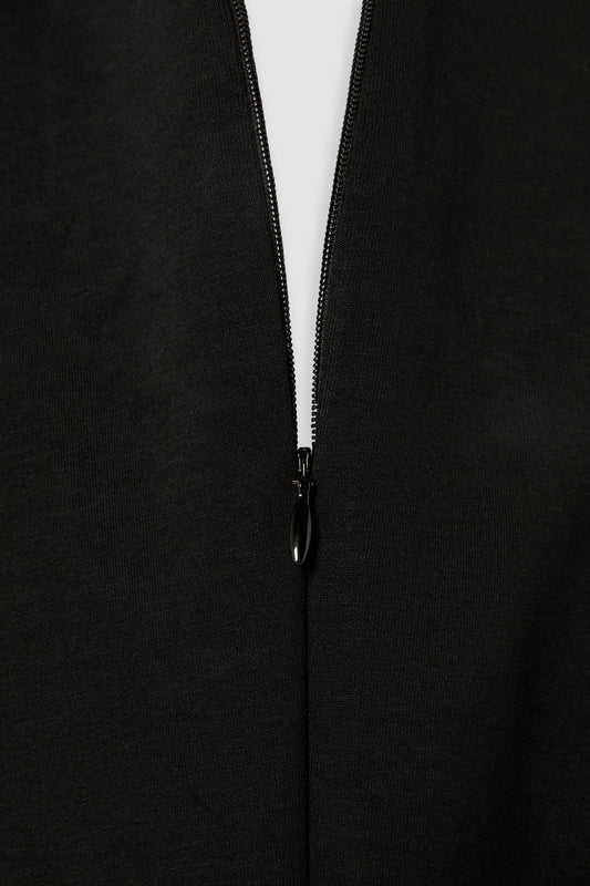 Cotton Mix Zip Collar Midi Dress
