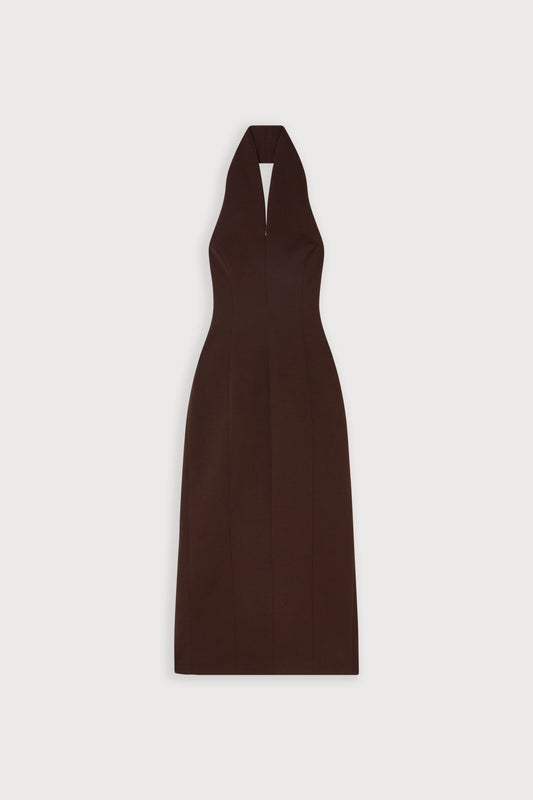 Cotton Mix Zip Collar Midi Dress
