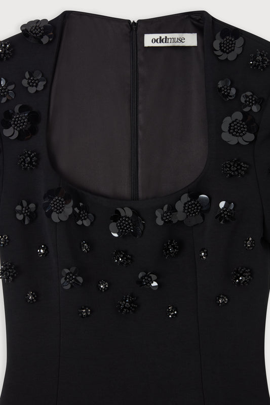 Embellished Appliqué Midi Dress