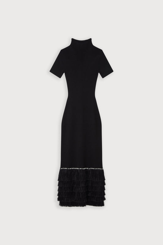 Knitted Fringe Detail Midi Dress