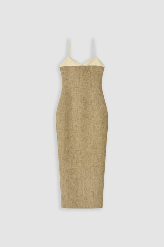 Tweed Contrast Detail Midi Dress