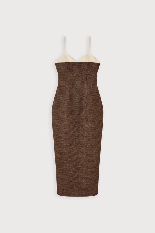 Tweed Contrast Detail Midi Dress