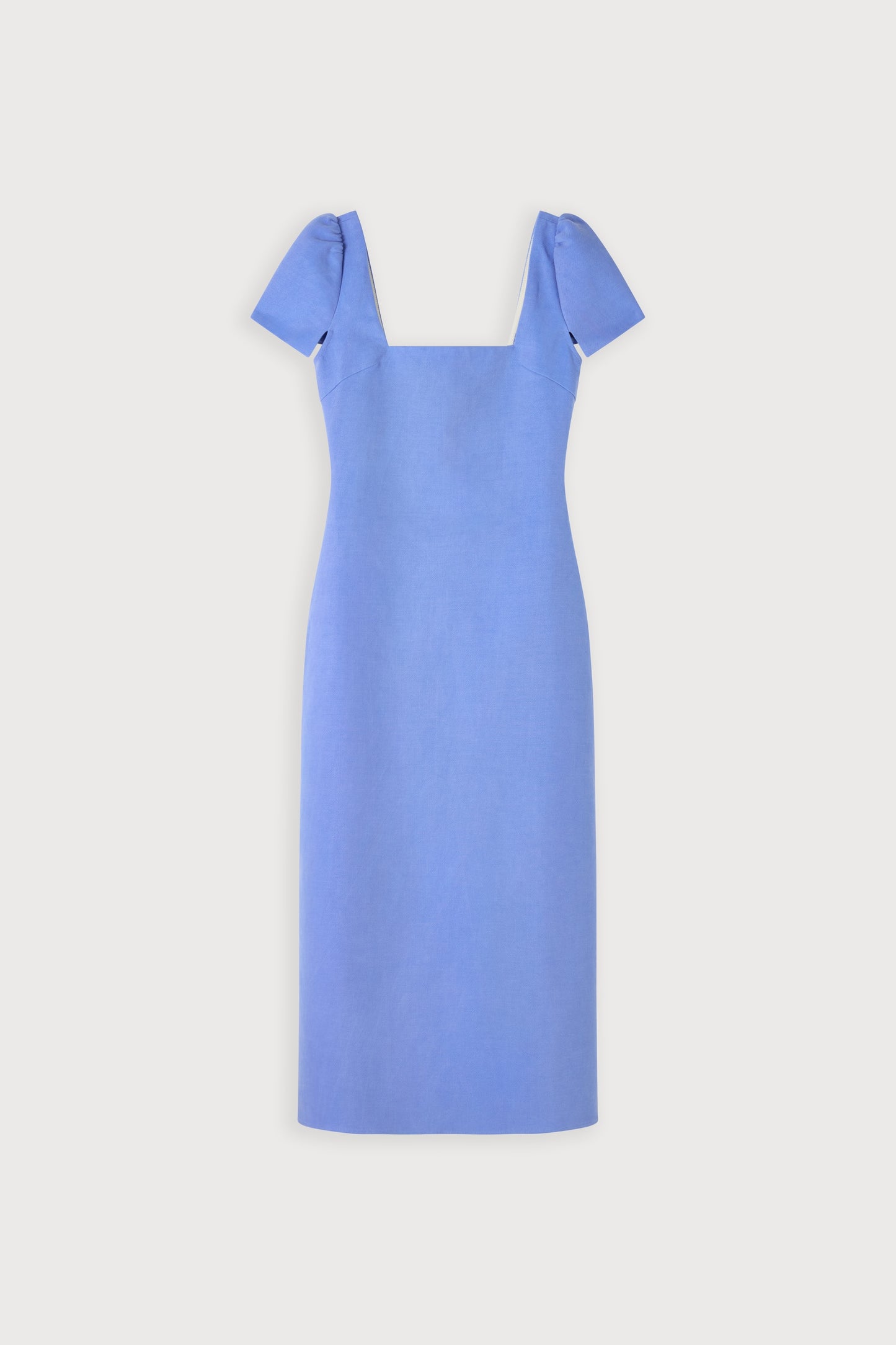 Linen Mix Square Neck Midi Dress