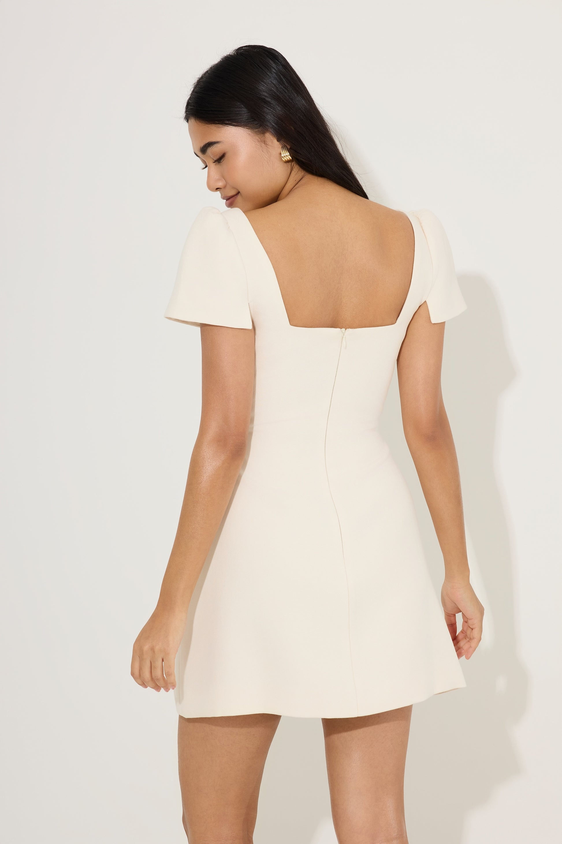 Linen Mix Square Neck Mini Dress