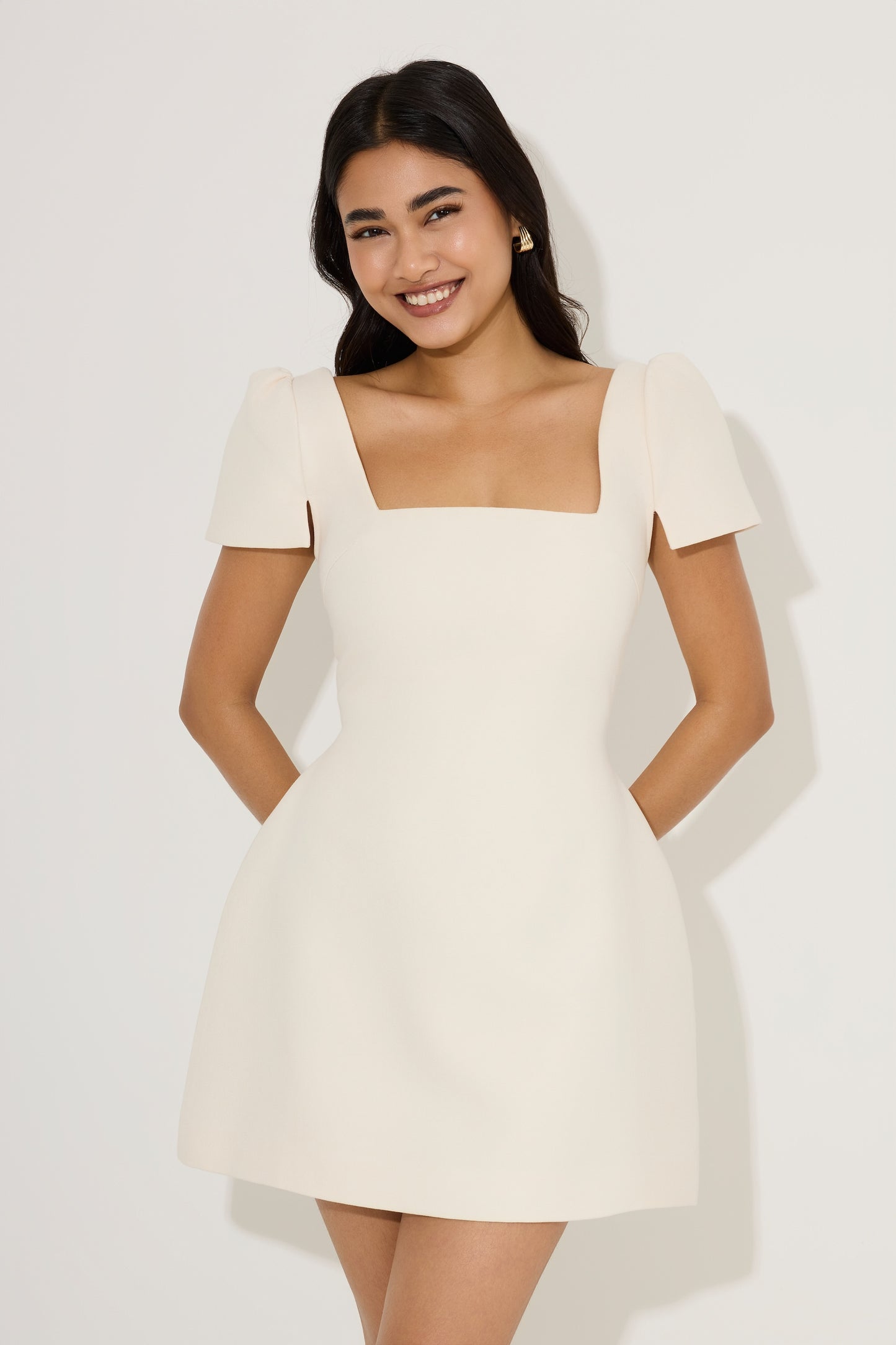 Linen Mix Square Neck Mini Dress