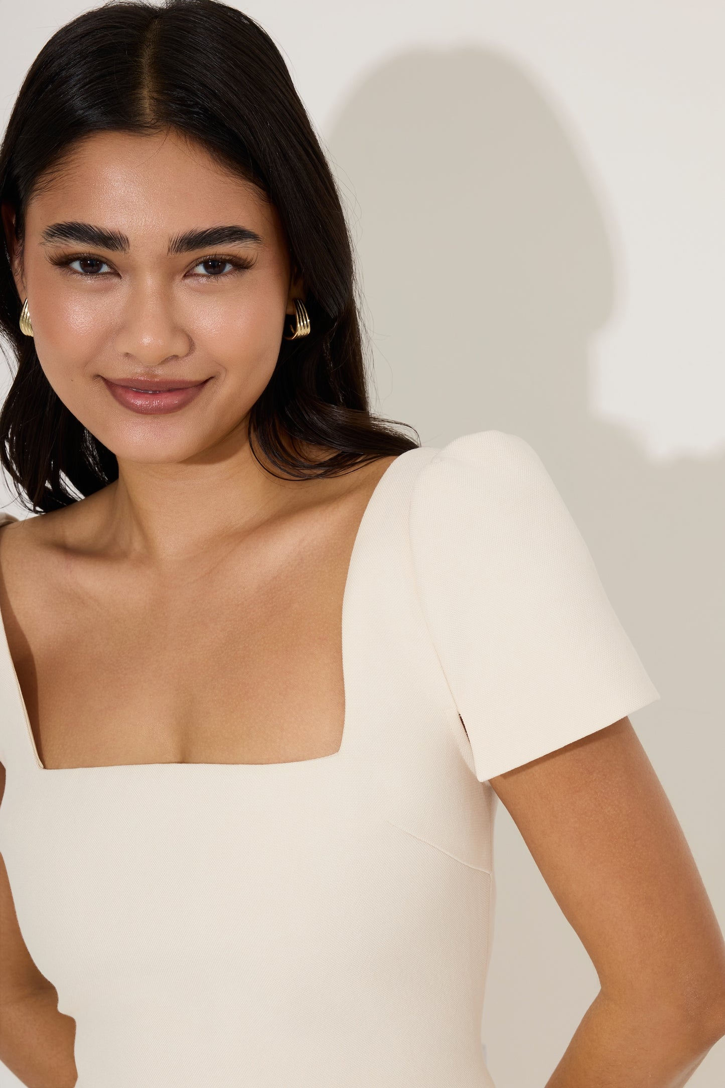 Linen Mix Square Neck Mini Dress