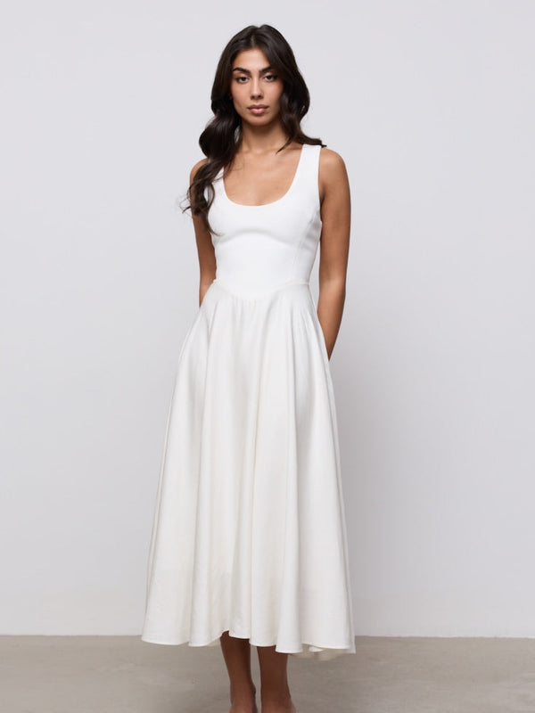 Linen Mix Midi Dress