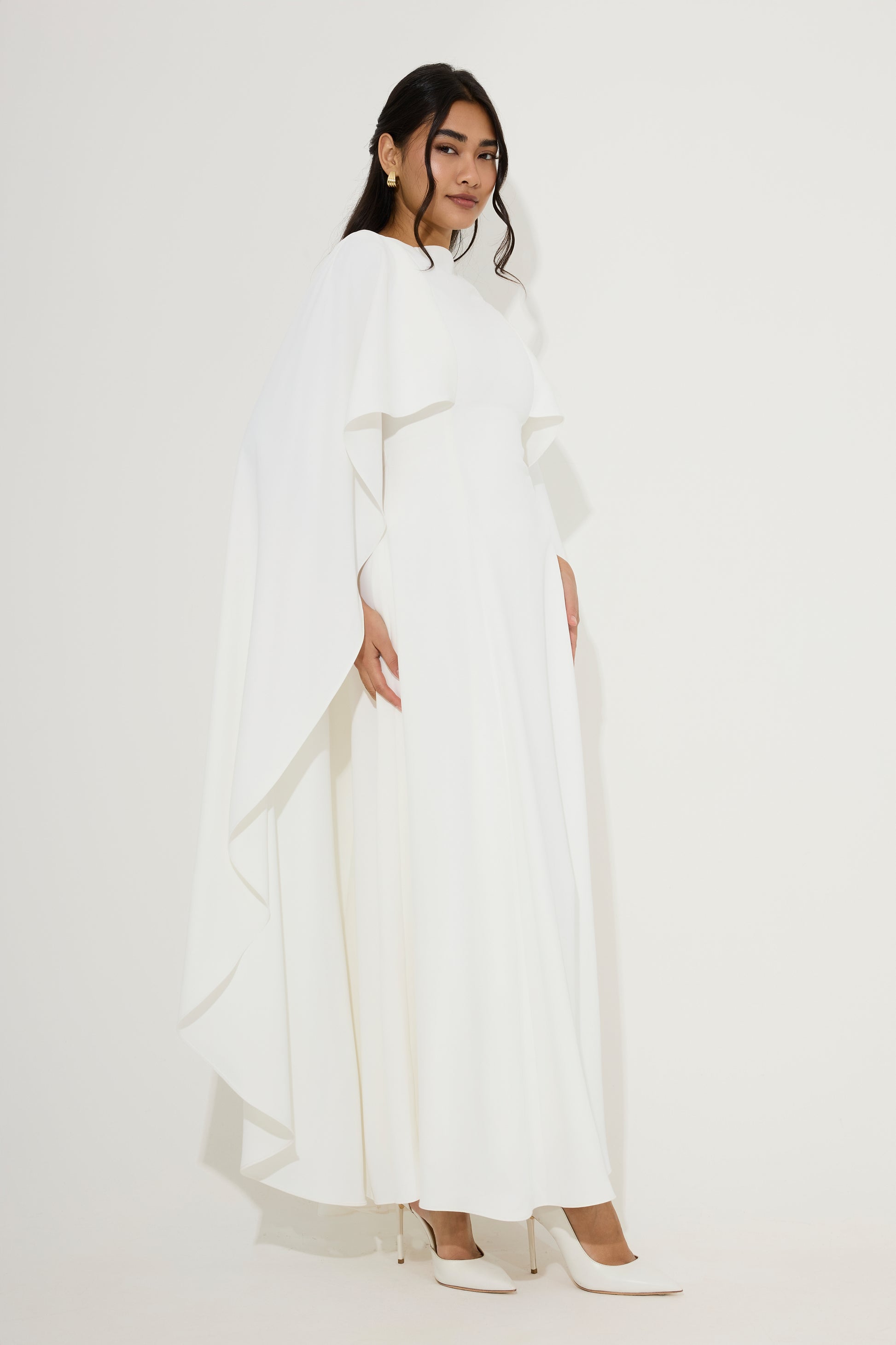 white cape midi dress Flawless | White Square-Neck Maternity Midi Dress With Cape-Sleeves