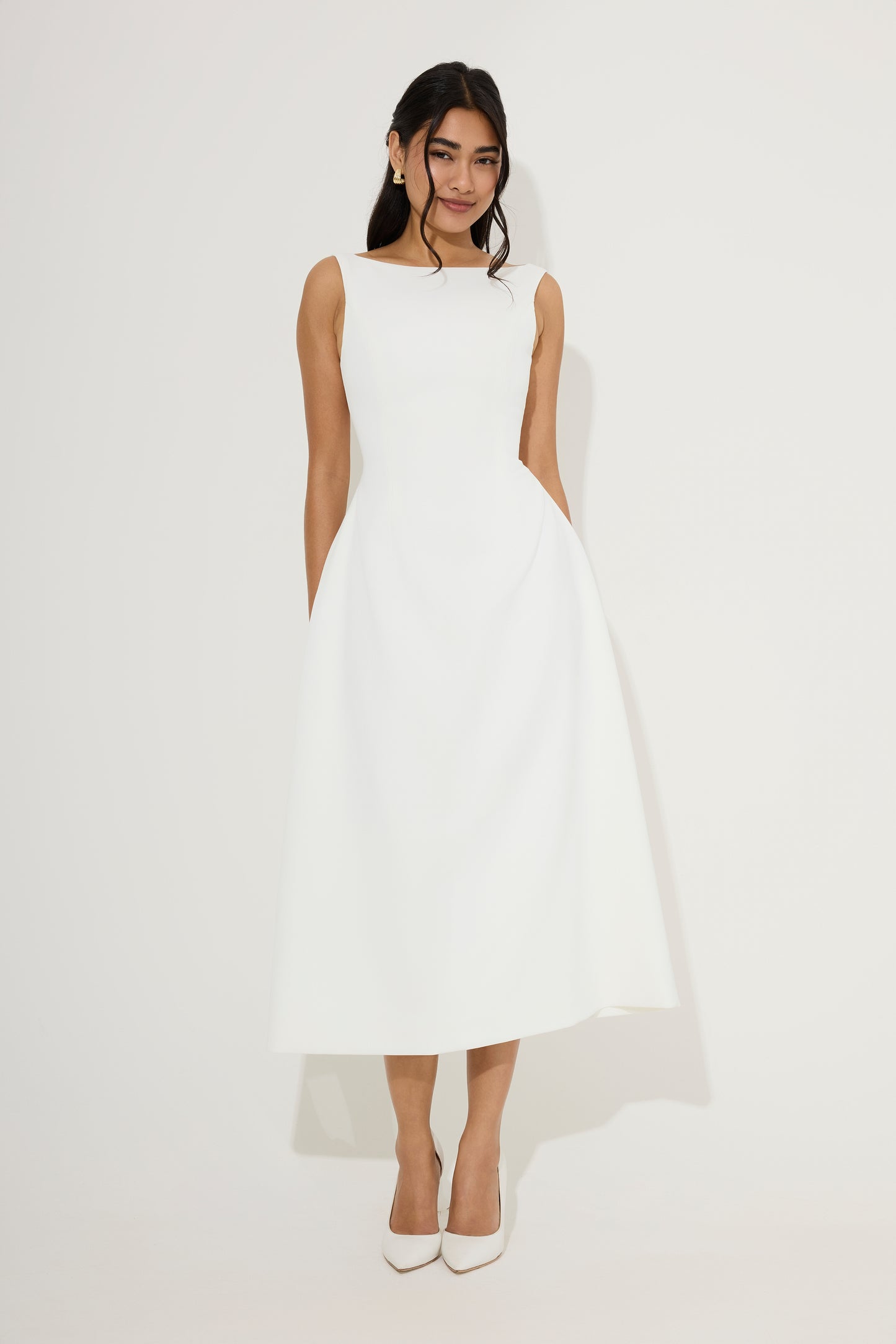 Straight Neck Midi Dress