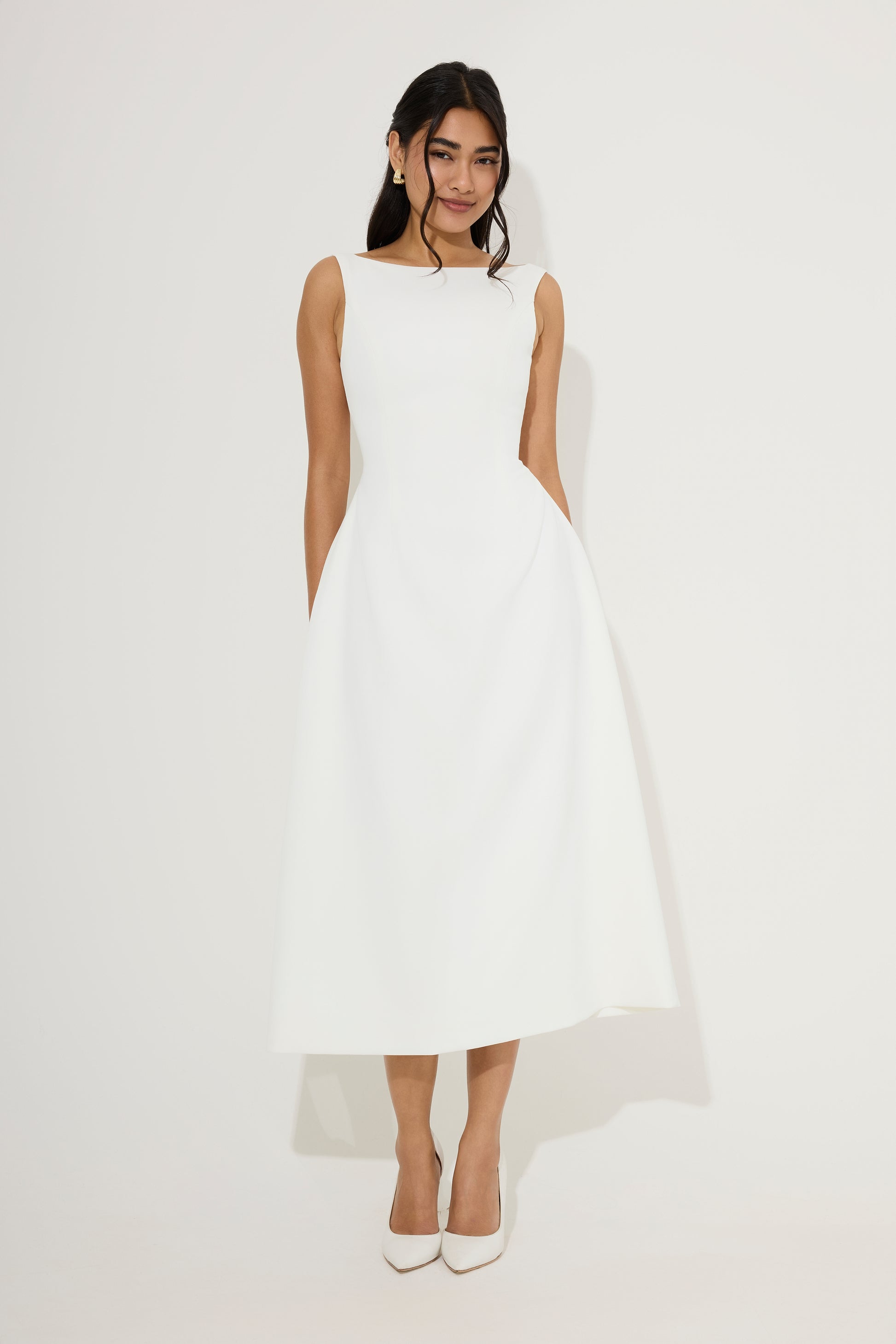 Straight Neck Midi Dress